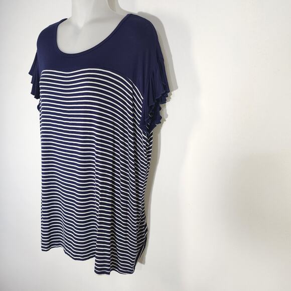 Maurices Womens Blue Striped Top Size XL Short Flutter Sleeve Colorblock Relaxed - Picture 6 of 10